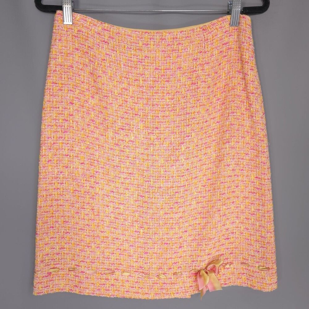 Rickey Freeman TERI JON Women Skirt 10 Tweed Straight A-Line Orange Pink Vintage